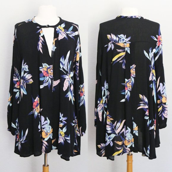 Free People Tree Swing Tunic Mini Dress S Night Combo Orchid Vibrant Floral $128 - Picture 9 of 16